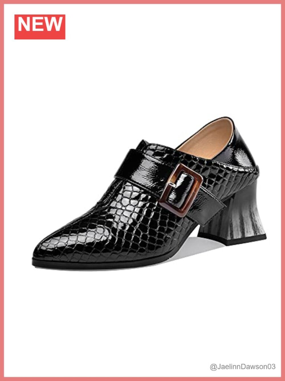 Women's Pointed Toe Mid Chunky Heel Buckle Pumps Faux Leather Side Zipper